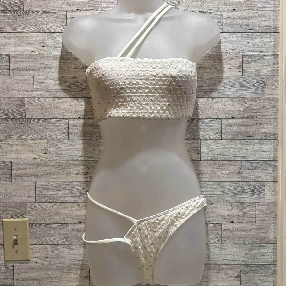 Cream One-Shoulder Crop Top bikini set